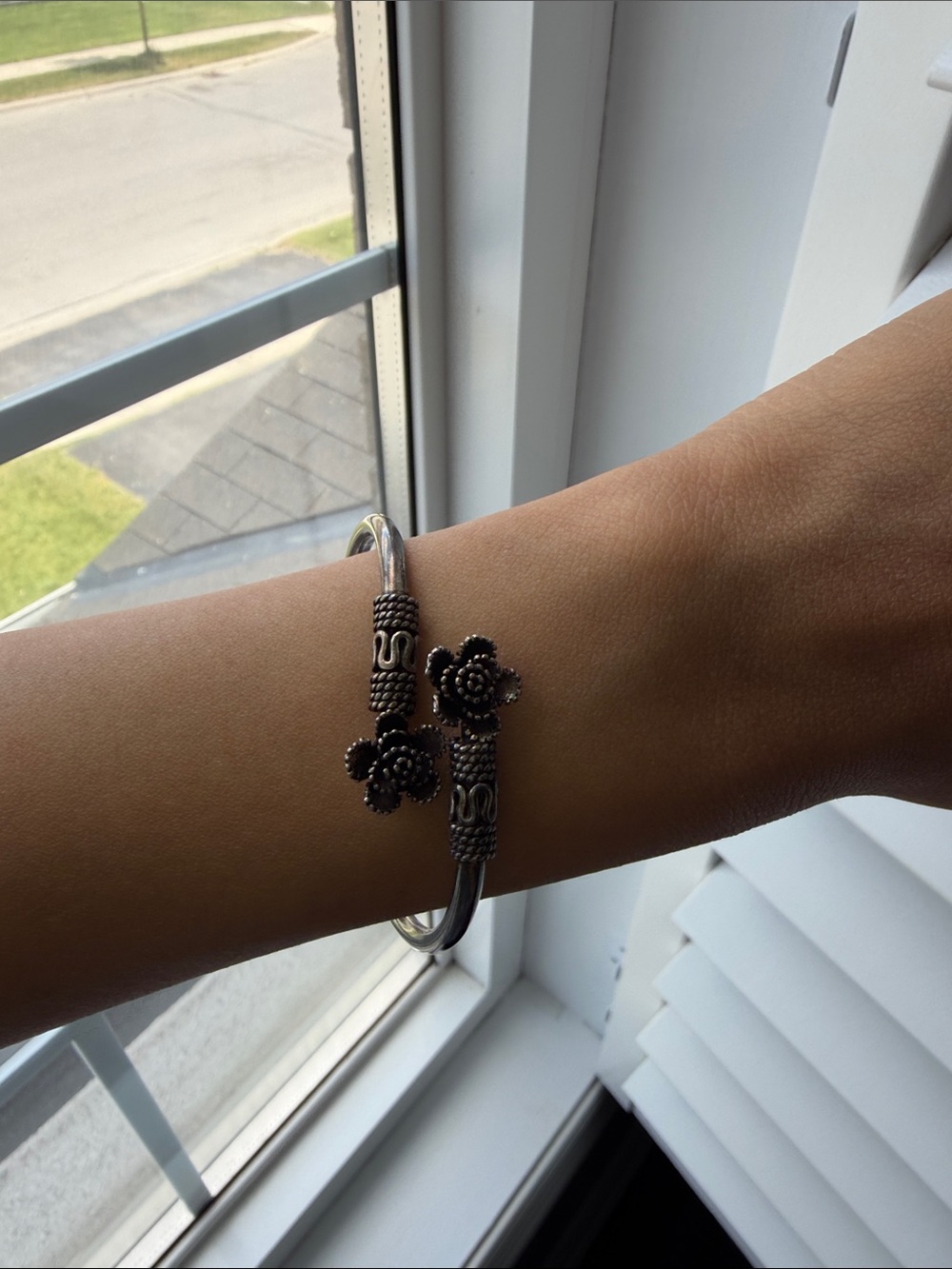 Silver Floral Cuff Bracelet